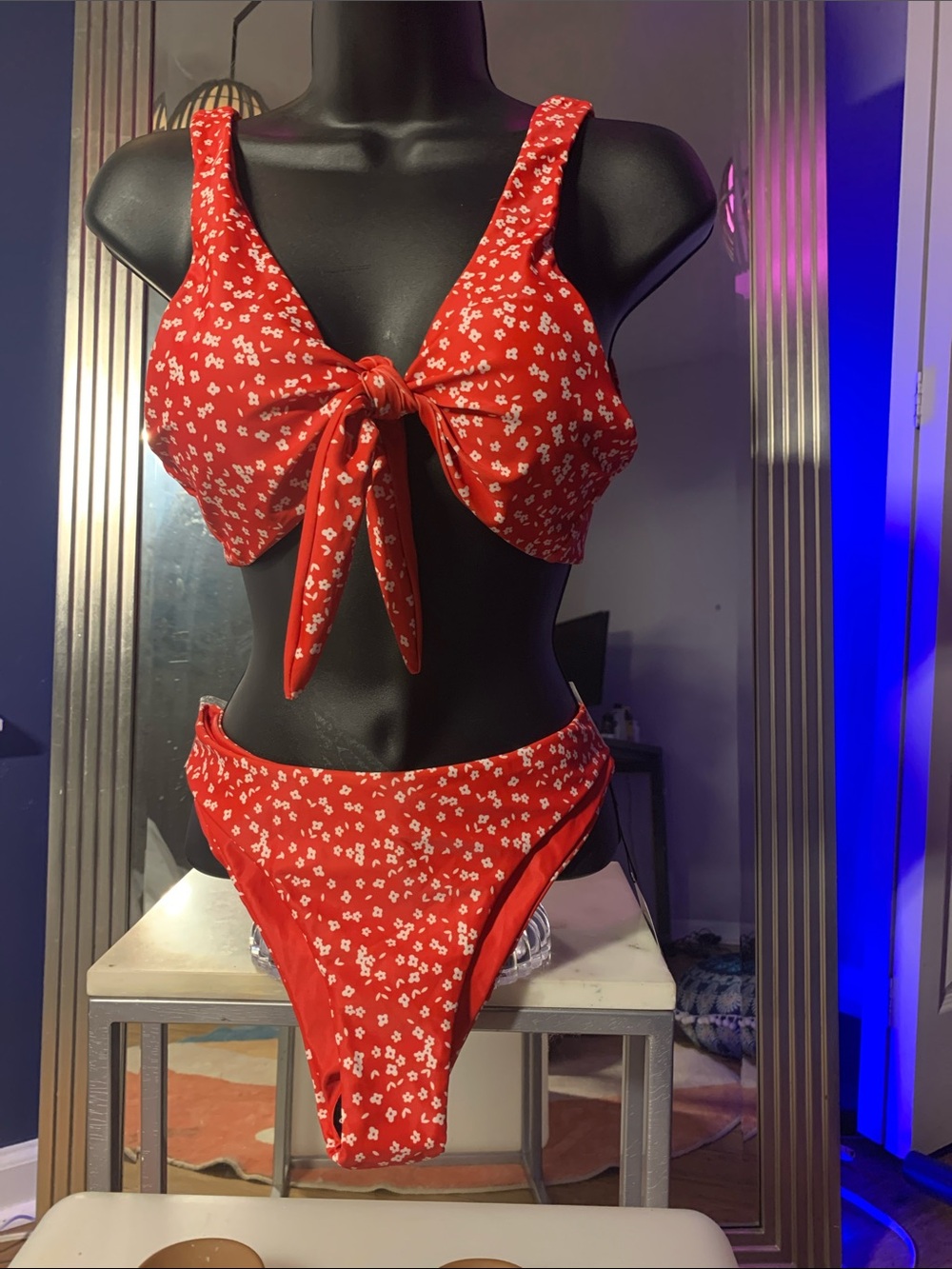 Zaful Red Floral Tie-Front Bikini